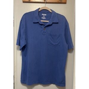 Duluth Trading Co Polo Shirt Mens Medium Blue Longtail Short Sleeve Cotton
